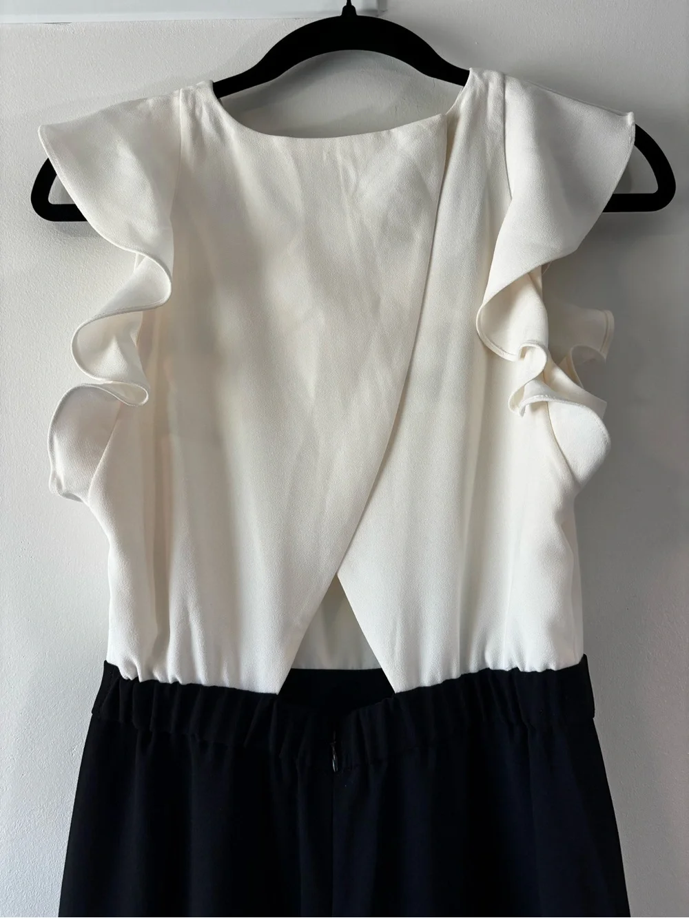 J. Crew Flutter Sleeve Open Back Jumpsuit with pockets, Cream & Black